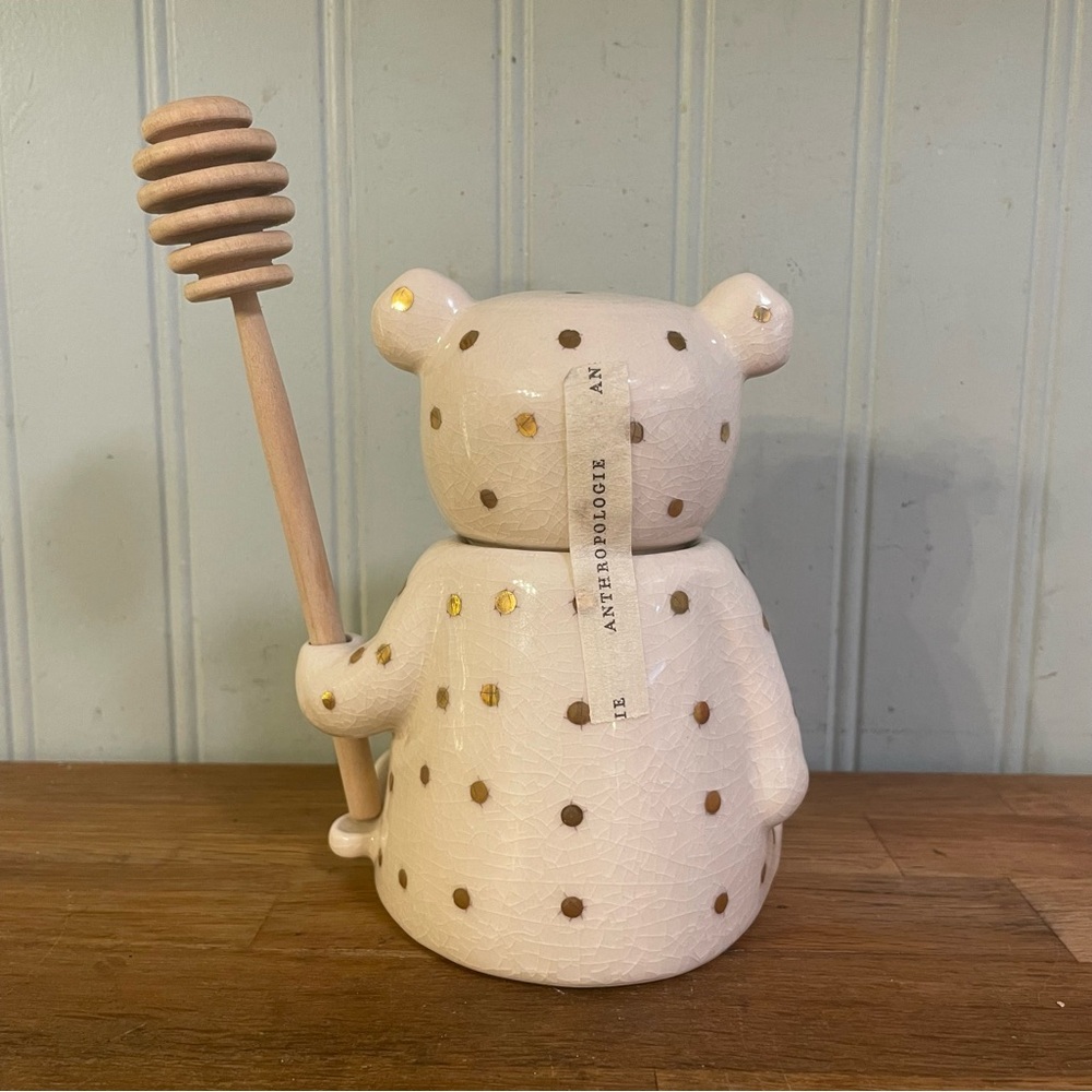 NEW Anthropologie Ceramic Dottie Honey Bear Jar with Dipper - Picture 3 of 8